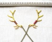 Antique Brass Deer Antler Pendant Necklace on Long Chain, Wire Wrapped in Your Choice of Color, Woodland, Forest, Nature Jewelry, Handmade