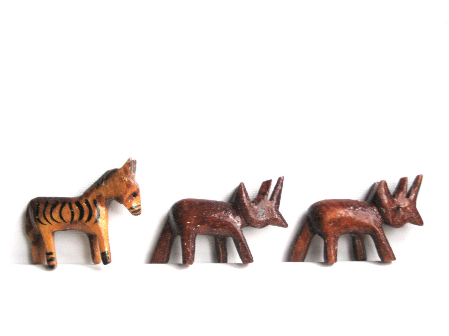 Two Rhinos and a Zebra Huge Vintage Beads for Jewelry Use or Home Shelf Decor Tribal Nature Animals