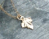 Tiny Gold Leaf Necklace . 14 k Gold Filled Necklace . Small Delicate Leaf Charm . Nature Woodland Minimal Simple Jewelry