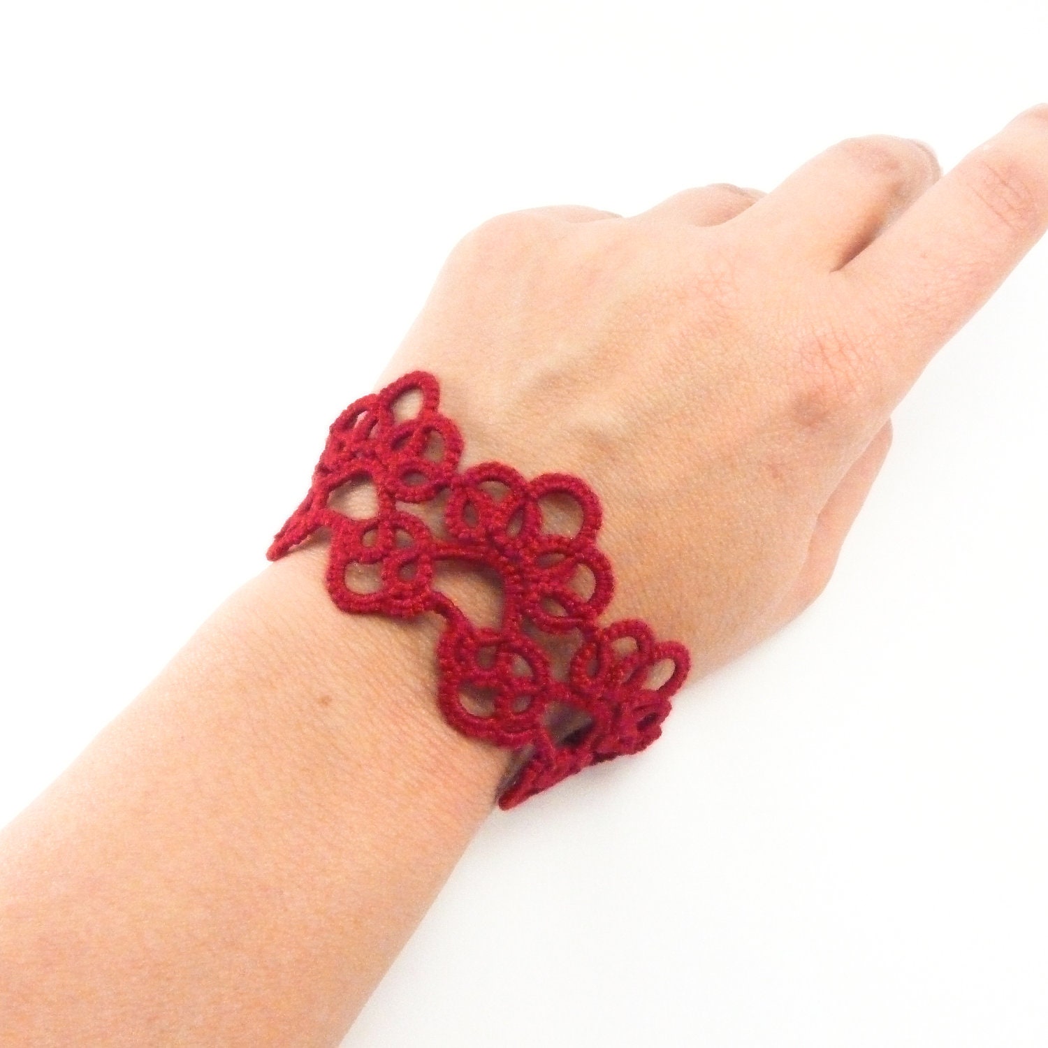 Modern oxblood burgundy bracelet / deep red lace bracelet / lace jewelry /
