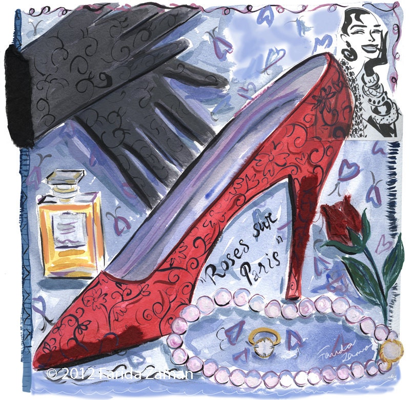 French Red High Heels- From Original watercolor painting-art print-Wall Art-poster Limited edition - wall decor by Farida Zaman