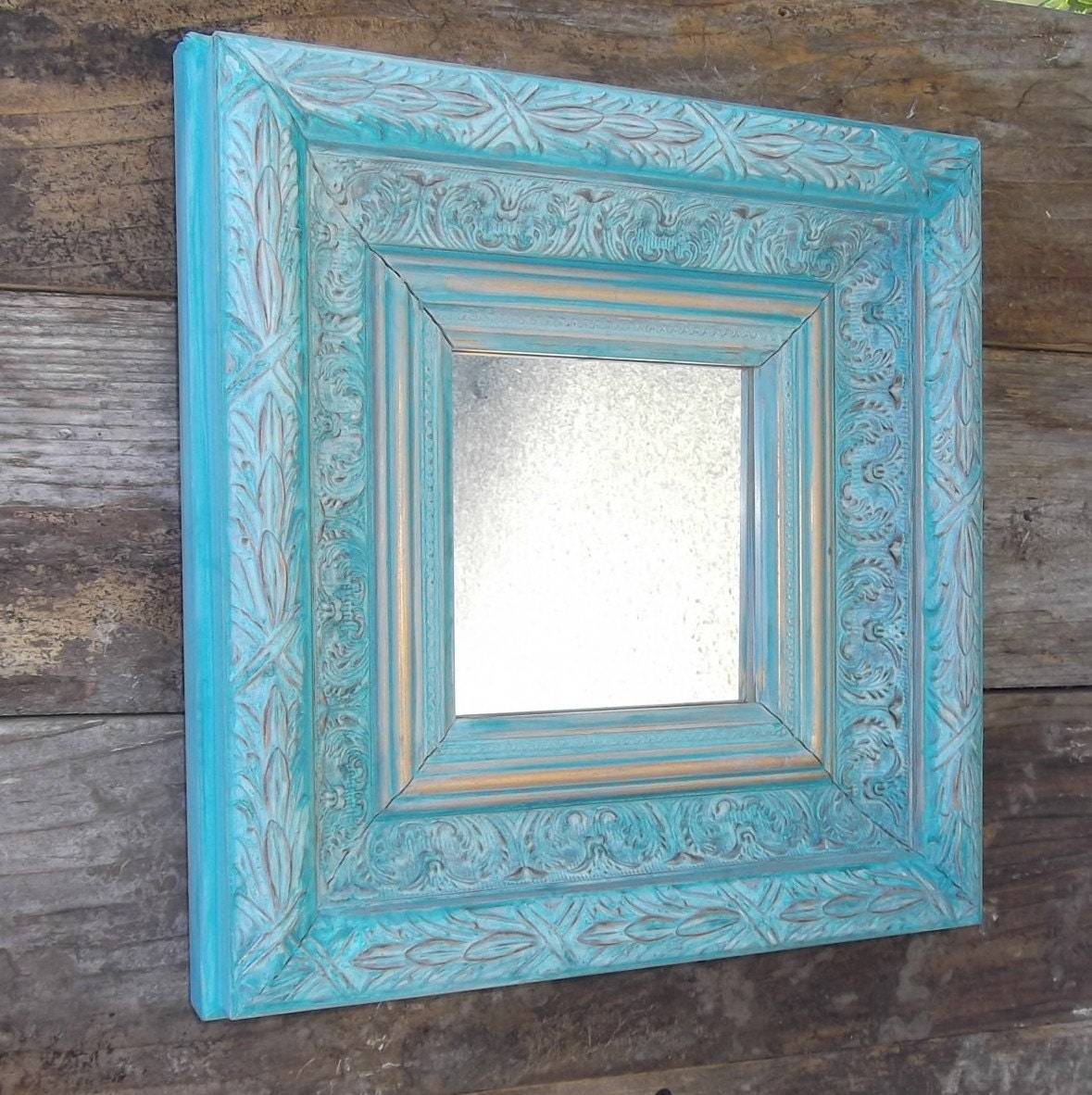 Teal and gold chunky framed mirror ornate home by tawnystreasures