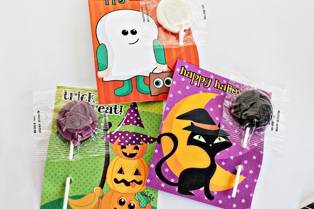 Silly Halloween Printable Sucker Greeting Cards, Printable Halloween Party Favors, Print from Home, Digital File Il_570xn