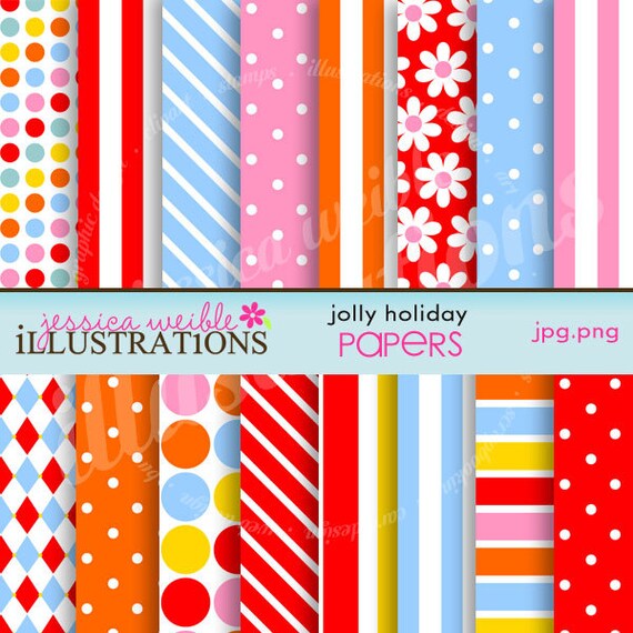 Jolly Holiday Cute Digital Papers for Card Design, Scrapbooking, and Web Design Il_570xn
