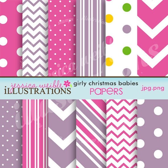 Girly Christmas Babies Cute Digital Papers for Card Design, Scrapbooking, and Web Design Il_570xn