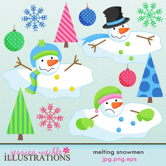 Melting Snowmen Cute Digital Christmas Clipart for Card Design, Scrapbooking, and Web Design Il_570xn