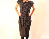 SPARKLE MOTION 80s Sparkly Black Silver and Gold Peplum Holiday Dress