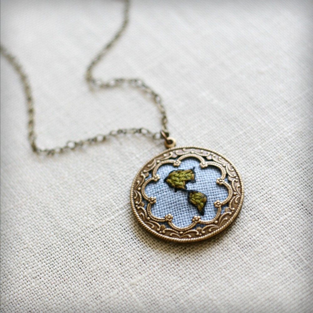 Around the World- hand embroidered necklace