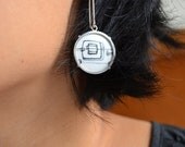 Enamel and sterling silver abstract drawing dangle earrings