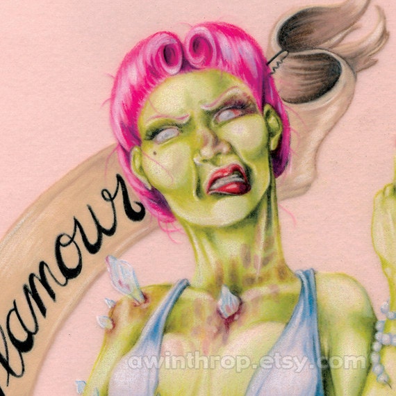 Zombie Roadkill Pin-Up 5"x7" Giclee Print - "Glamour Roadkill"