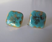 Vintage Enamel Aqua and Gold Screw Backs
