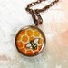 Honey Bee necklace, copper bumble bee jewelry, honeycomb illustration art print, spring bee necklace, LIMITED EDITION