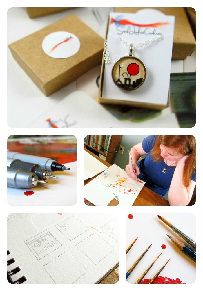 For Love of Running -- Necklace Pendant, Original Illustration Jewelry