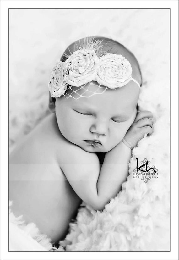 Pink Flower Shabby Chic Newborn Headband Vintage Inspired