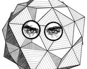 Joaquin Phoenix Imprisoned Inside a Dodecahedron (Original Drawing)