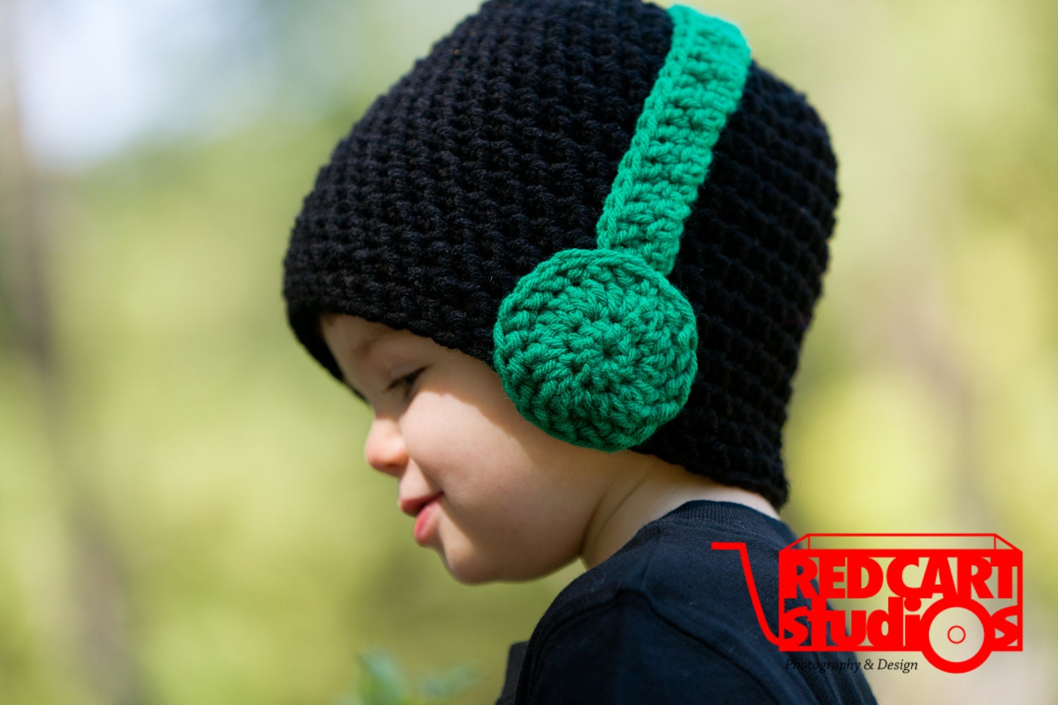 Black Beanie with Color Headphones - Any Color Headphones - Boy or Girl - Available in 6 Sizes