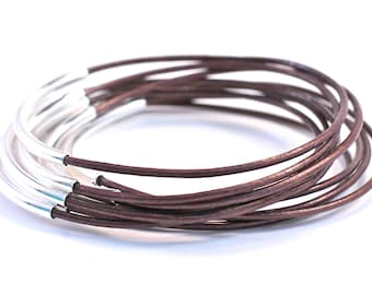 Metallic Leather Bangle Bracelets Port Wine Set of 10 Stacking Bangle Bracelets Amy Fine Desig