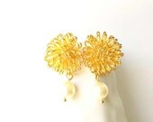 Pearl Drop Earrings - Gold Bridal Jewelry, 16K Plate, Posts, June Birthstone, Modern Wedding, Drop, Ivory