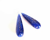 Blue Dangle Earrings - Cosmic, Disco, Royal Blue Jewelry, Cobalt, Vintage Beads, Teardrop, Sparkle, Glitter, Gold, Silver
