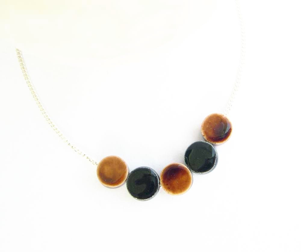 Simple Beaded Necklace - Brown, Black, Minimalist, Ceramic Jewelry, Porcelain, Modern Jewellery, Fall Fashion