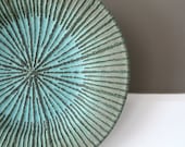 Hand-Thrown, Rustic, Turquoise Verdigris Stoneware Plate with Sliptrailed Starburst Design / "COPPERFULL"