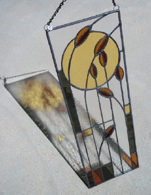 Autumn Wheat Prairie Style Stained Glass Window Panel Suncatcher