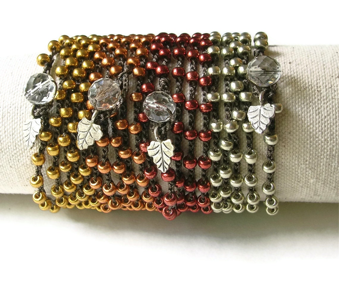 Crochet wrap bracelets with silver charms, Boho chic jewelry PICK your COLOR, metallic gold berry silver, gypsy, Hill Tribe silver, Bohemian
