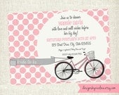 Pink Polka Dot Bicycle Bridal or Baby Shower PRINTABLE Invitation