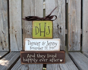 Personalized Established Name Family Monogram Block Set sign wood block set christmas wedding anniverysary birthday gift