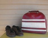 Red and white stripped vintage Brunswick bowling bag & shoes