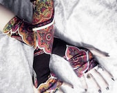 Gypsy Fire Arm Warmers - Black Magenta Yellow Orange Green White Blue Mehndi Paisley Floral - Yoga Meditation Gothic Dark Tribal Bellydance