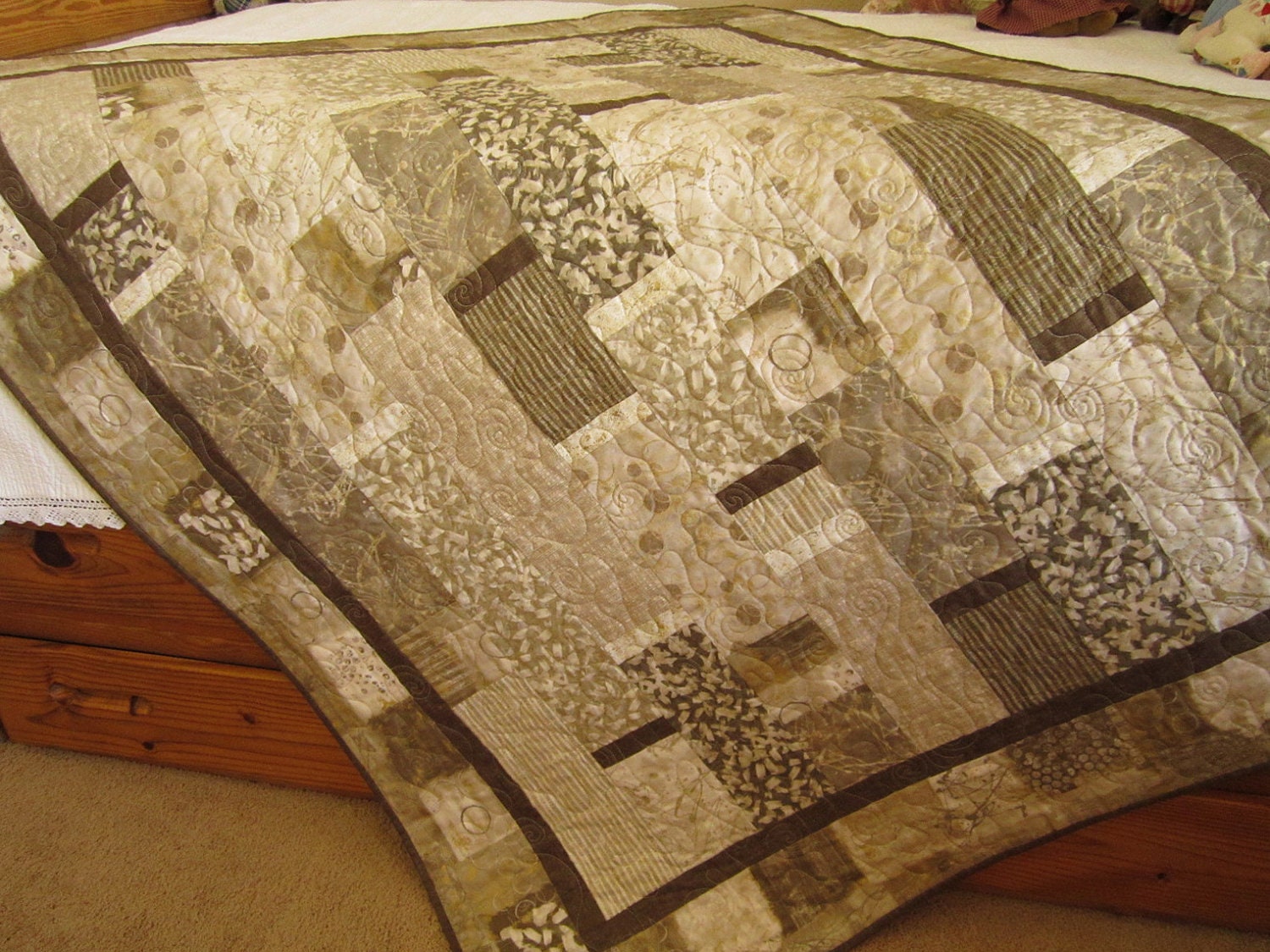 Handmade Quilt Contemporary Natural, Patchwork Quilt, Quilts and Throws