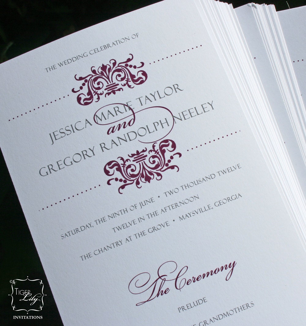 Distinctive Damask Wedding Program - Sample and Color Chart