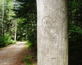 Personalized Carved Heart Tree- Forest Road- You Choose Couples Names- Unique Gift for Wedding, Engagement, Anniversary, Valentine's Day