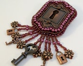 Keyhole Steampunk Bead Embroidered Brooch