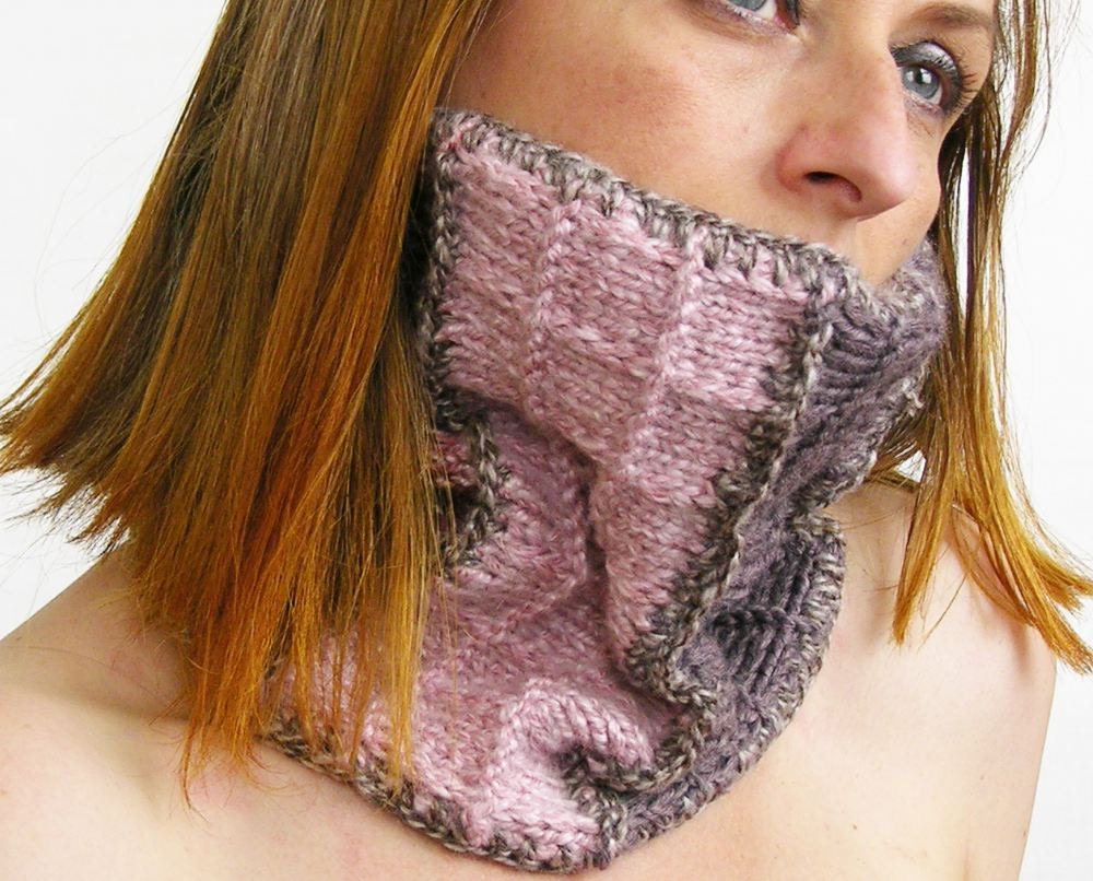neck warmer scarf cowl tube scarf  tube cowl  knitted  knit pink rose orchid brown curationnation fall winter fashion women