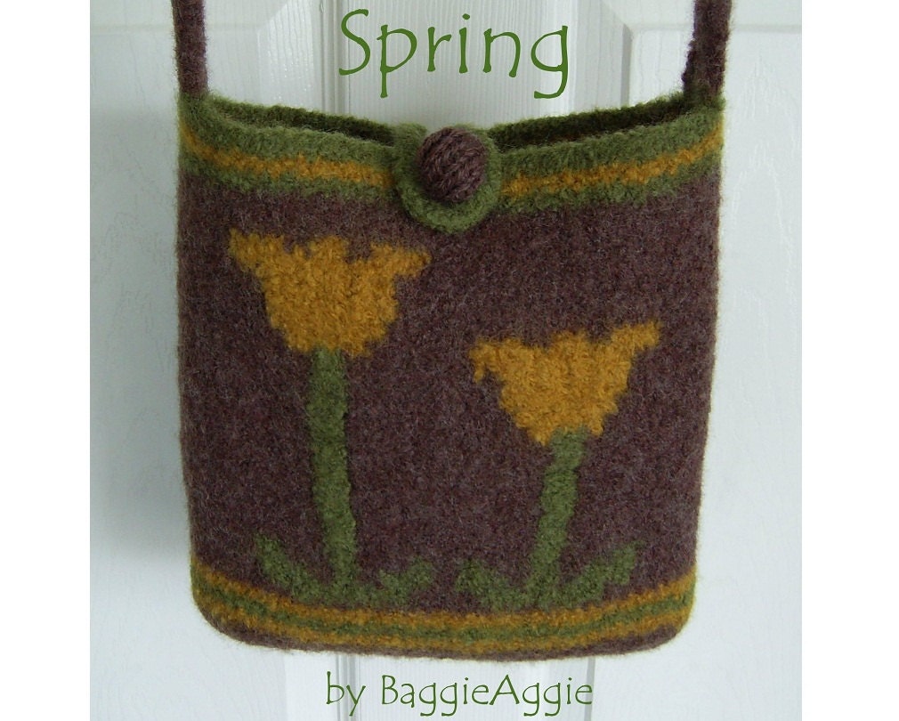 Felted Purse Pattern, Felted Bag Pattern, Knitting Pattern, Designer Knitting Pattern, Pattern pdf - Spring Flowers
