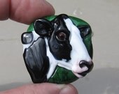 Black and White Holstein Cow - Lampwork Glass Sculpture Focal Pendant Bead - SRA