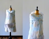 Vintage 1960s pastel baby blue orange chiffon dress with ostrich-feather stole