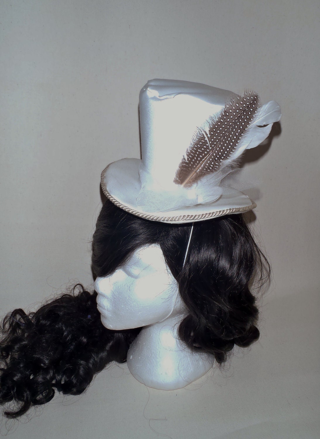 Steampunk white satin mini tophat hat tricorn lolita costume gothic