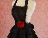 Sexy Vintage Inspired Fashion Apron - Black Satin and Lace