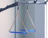 Pyramid // Violet Bead and Brass Chain Triangle Dangle Earrings