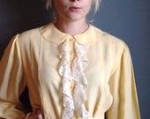 1930s buttercup yellow dressing full sweep gown / perfect for wedding / s sm m