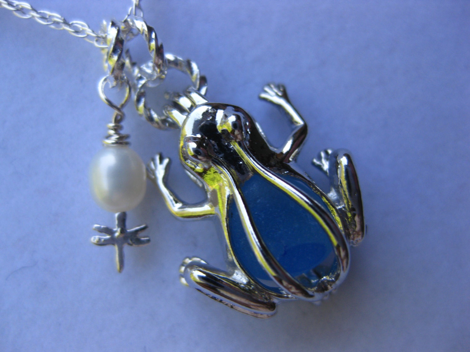 English Sea glass beach glass Frog jewelry Necklace