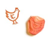 Little chicken rubber stamp hand carved handmade small one inch