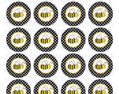 Bumble Bee - Black - 1.5 inch Circle Digital Printable Sheet - Commercial use for Cupcake Toppers, Magnets, Paper Crafts and Products
