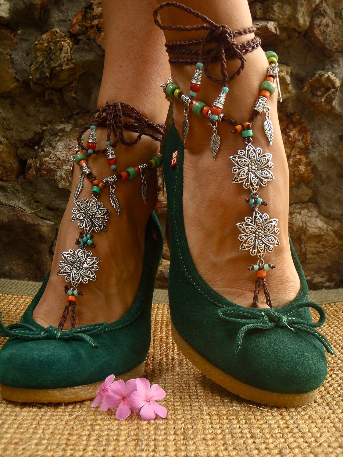 BOHEMIAN BAREFOOT WEDDING barefoot sandals Toe Anklets crochet Gypsy Sandals sole less shoes Crochet Anklets barefoot flowers Foot jewelry