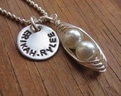 Pea Pod necklace with personalized disc  (24 colors) 2,3,4,or 5 peas