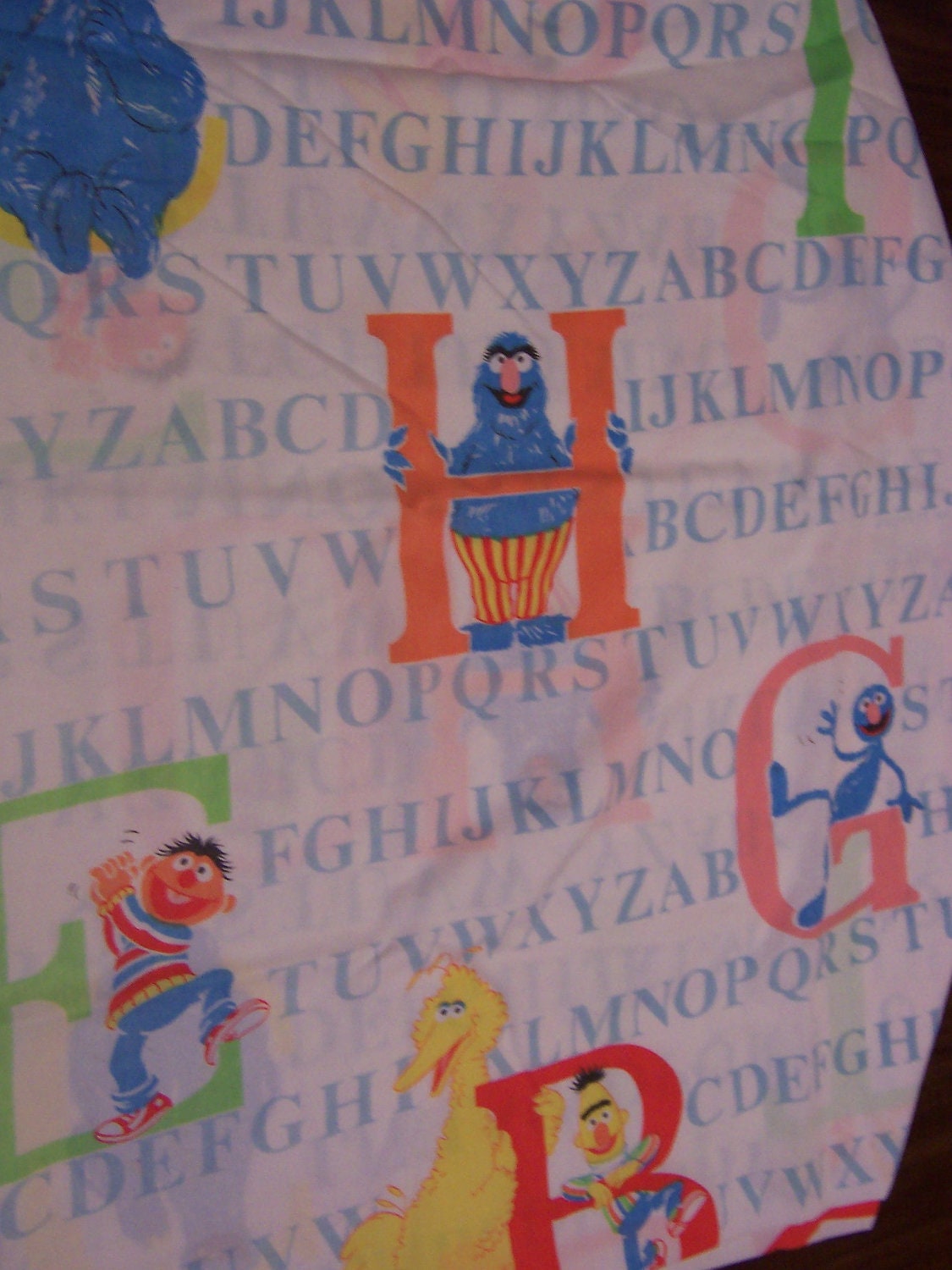 vintage ALPHABET Sesame Street Muppets twin size bedding SET 2 : flat sheet, fitted sheet, pillow case