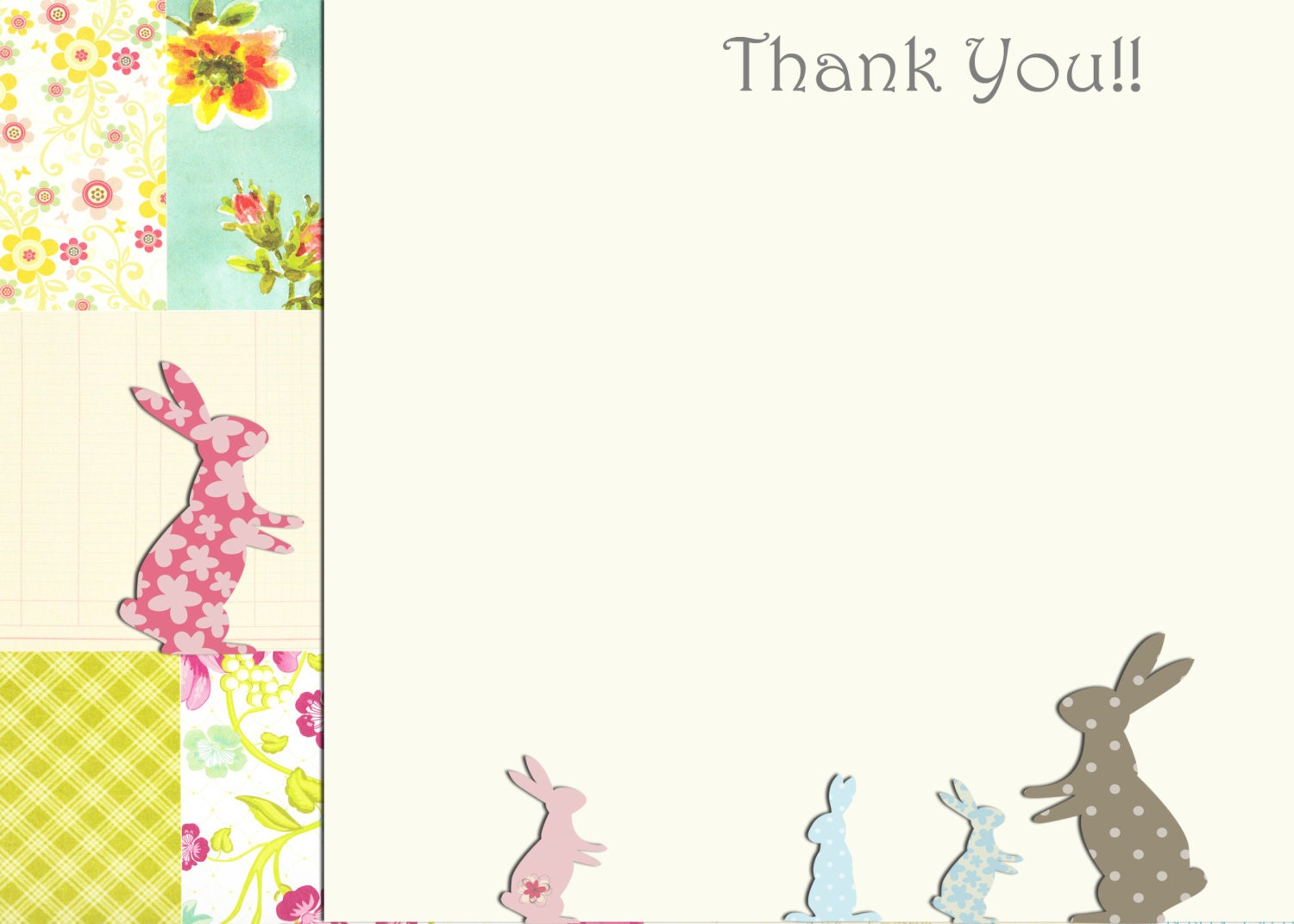 Shabby Chic Rabbit Printed Thank You's on 5 x7 Cardstock with Envelopes -Shabby Chic Rabbit -15 You's-15 Il_170x135